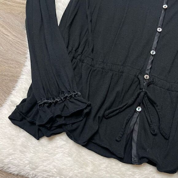 CLUB MONACO Shirt Womens S Button Up Blouse Top Black Ruffle Sleeves - Picture 4 of 11